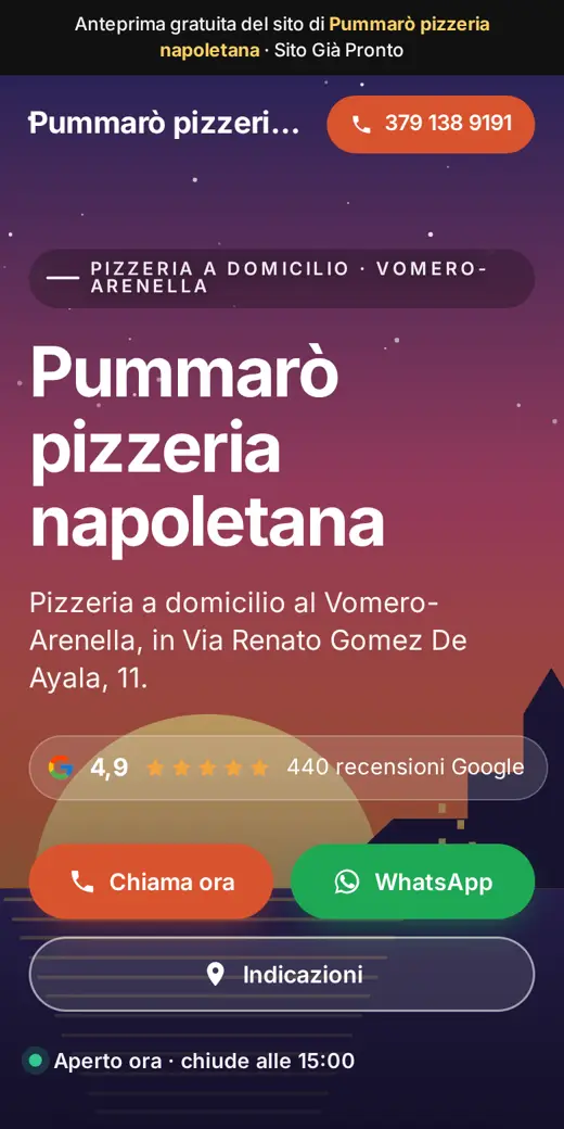 Anteprima del sito preparato per una pizzeria