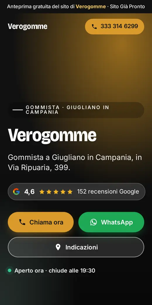 Anteprima del sito preparato per un gommista